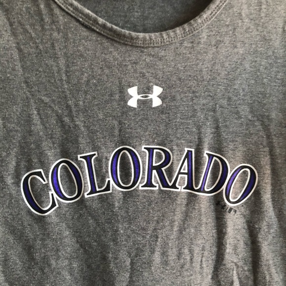 Under Armour T Colorado Rockies Baseball Scoop Neck Tee MLB Grey Purple Sz M EUC - Picture 4 of 10